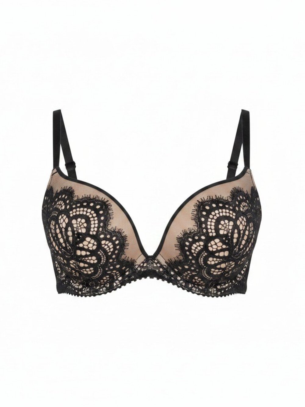 Victoria's Secret Black Lace Overlay Nude Push-Up Bra